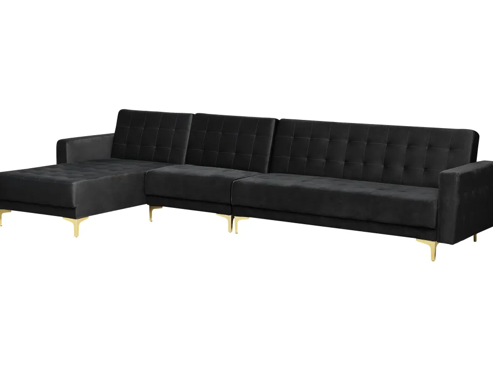 Right Hand Modular Velvet Sofa With Ottoman Black Aberdeen