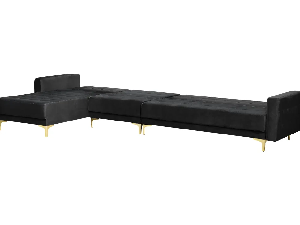 Right Hand Modular Velvet Sofa With Ottoman Black Aberdeen