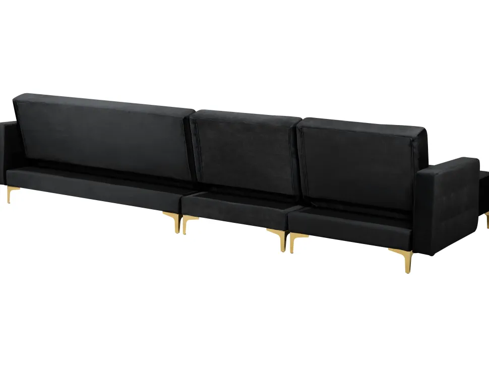 Right Hand Modular Velvet Sofa With Ottoman Black Aberdeen