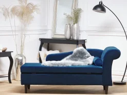 Right Hand Velvet Chaise Lounge Navy Blue Luiro