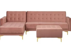 Right Hand Velvet Corner Sofa With Ottoman Pink Aberdeen