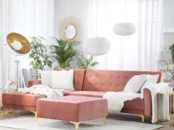 Right Hand Velvet Corner Sofa With Ottoman Pink Aberdeen