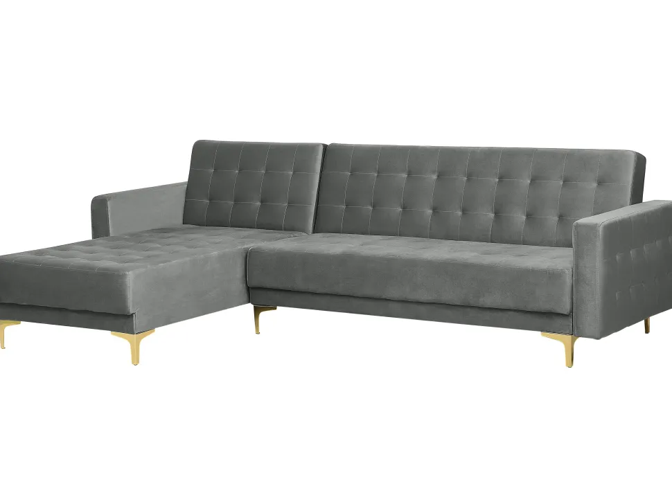 Right Hand Velvet Corner Sofa Grey Aberdeen