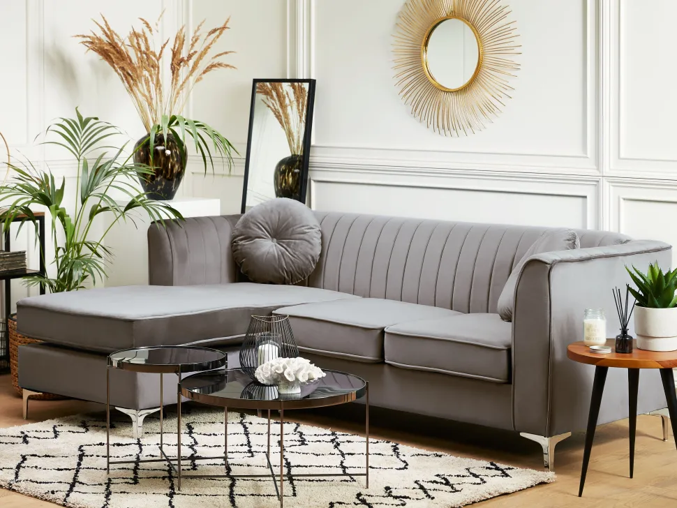 Right Hand Velvet Corner Sofa Grey Timra