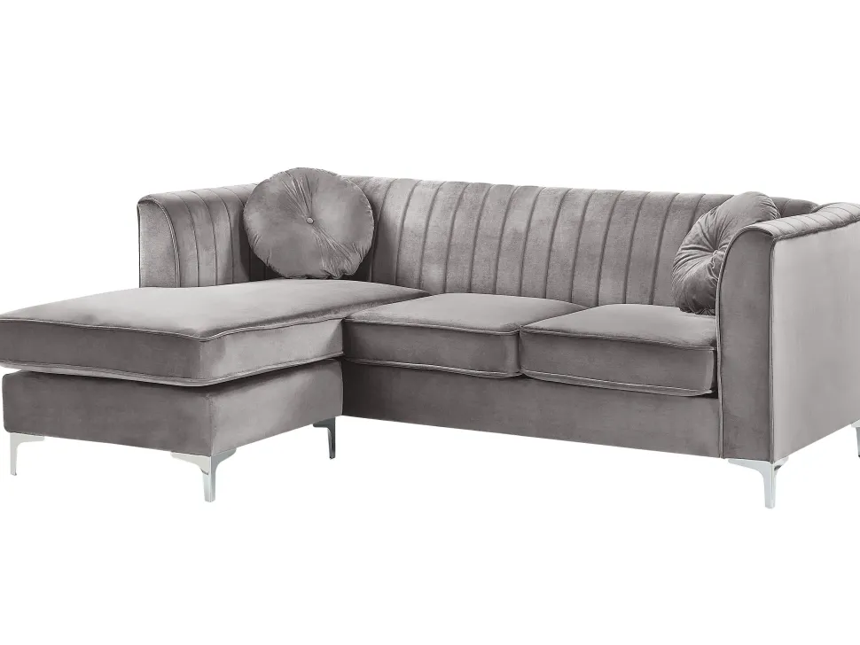 Right Hand Velvet Corner Sofa Grey Timra