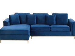 Right Hand Velvet Corner Sofa Navy Blue Oslo
