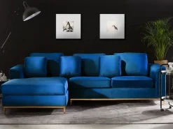 Right Hand Velvet Corner Sofa Navy Blue Oslo