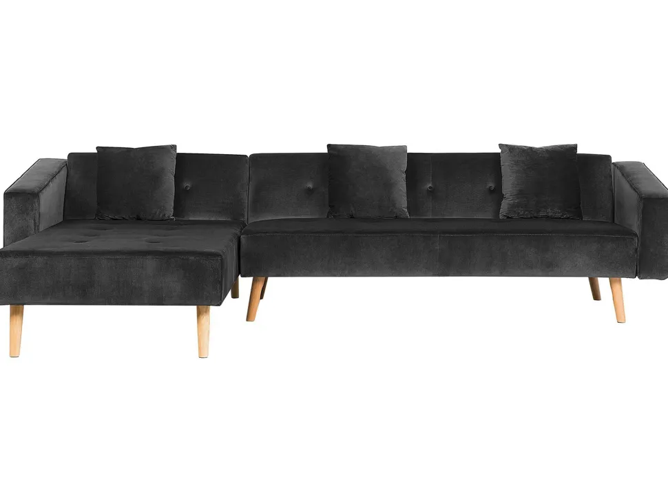 Right Hand Velvet Corner Sofa Bed Black Vadso