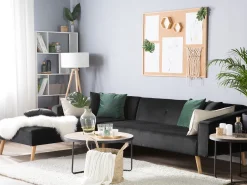 Right Hand Velvet Corner Sofa Bed Black Vadso