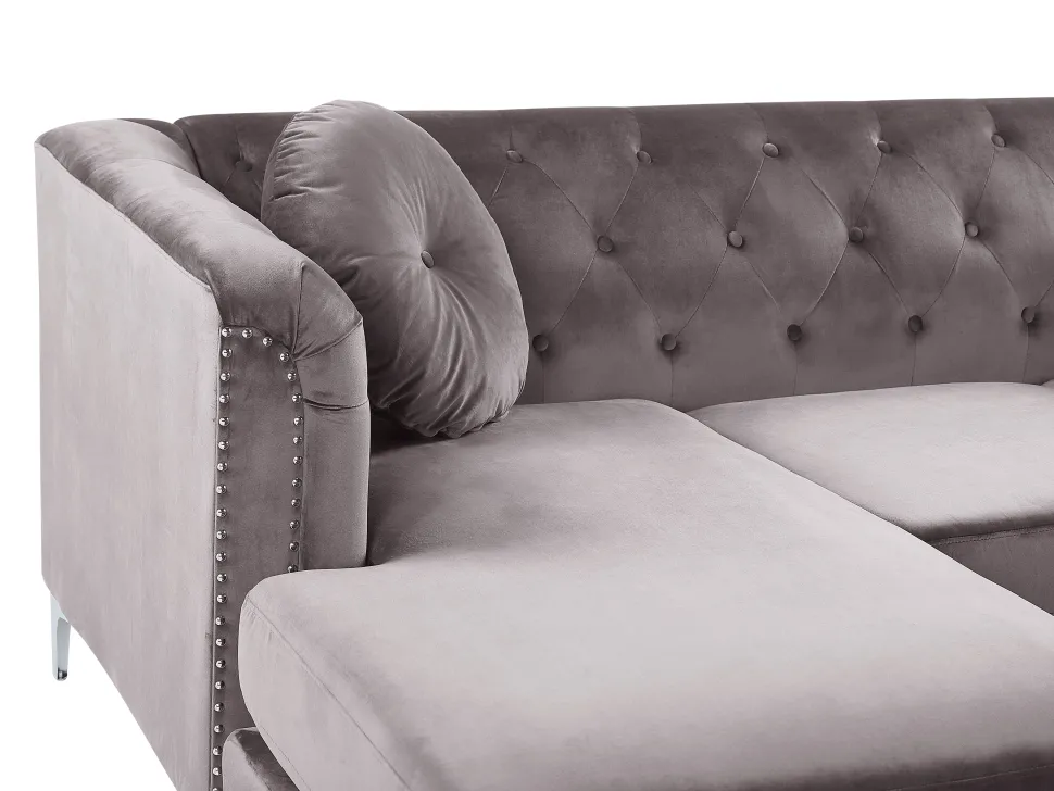 Right Hand Velvet Corner Sofa Grey Flen