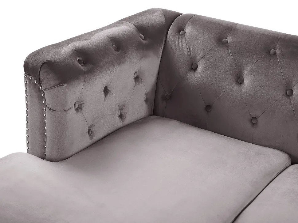 Right Hand Velvet Corner Sofa Grey Flen