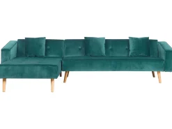 Right Hand Velvet Corner Sofa Bed Green Vadso
