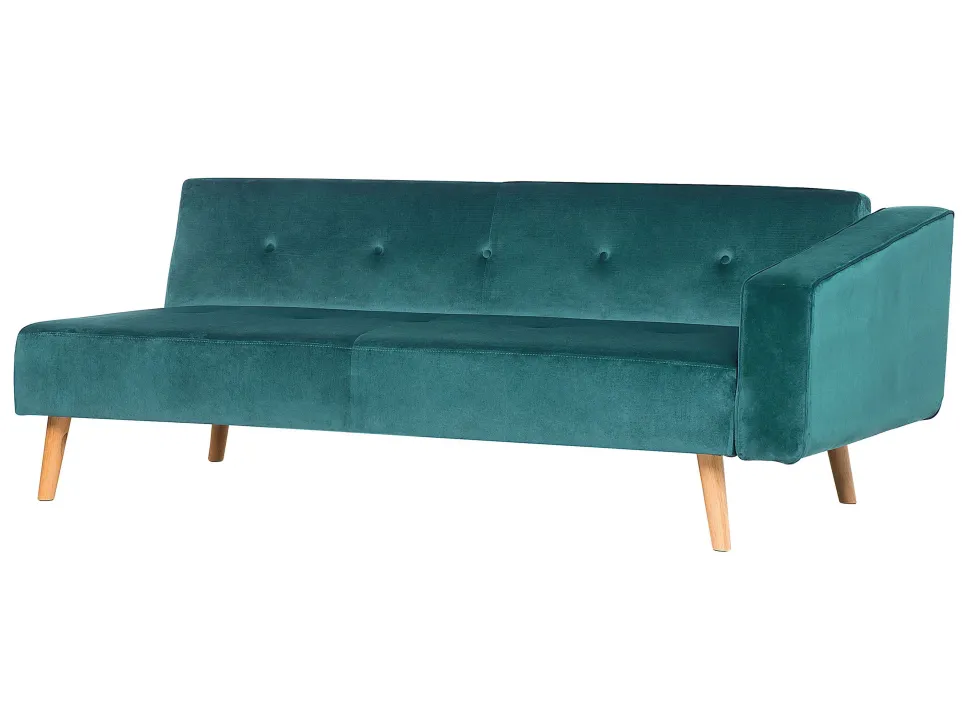 Right Hand Velvet Corner Sofa Bed Green Vadso
