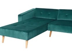 Right Hand Velvet Corner Sofa Bed Green Vadso
