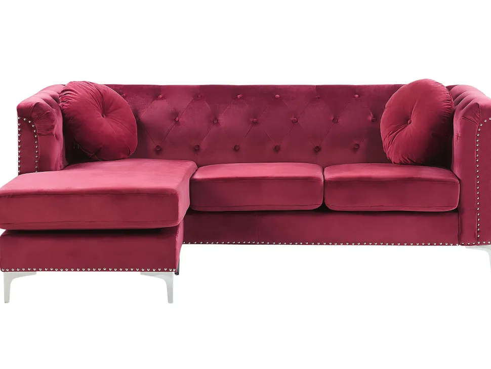 Right Hand Velvet Corner Sofa Burgundy Flen