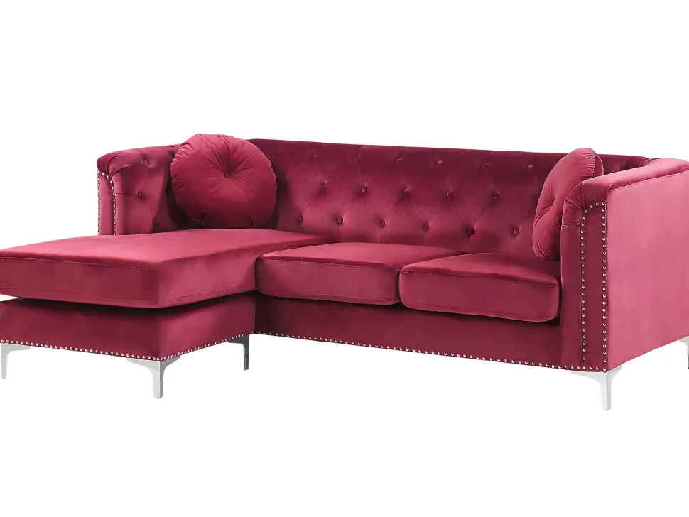 Right Hand Velvet Corner Sofa Burgundy Flen