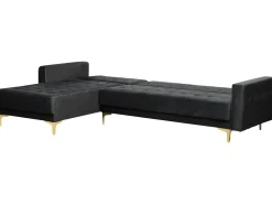 Right Hand Velvet Corner Sofa Black Aberdeen