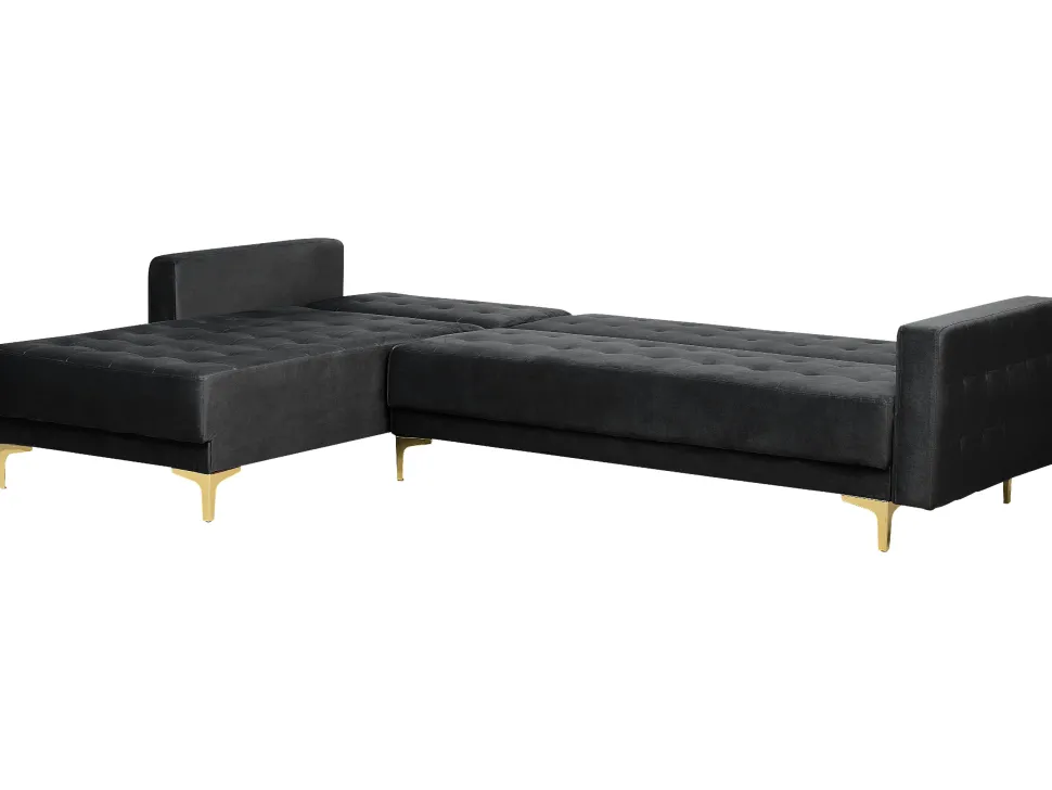 Right Hand Velvet Corner Sofa Black Aberdeen