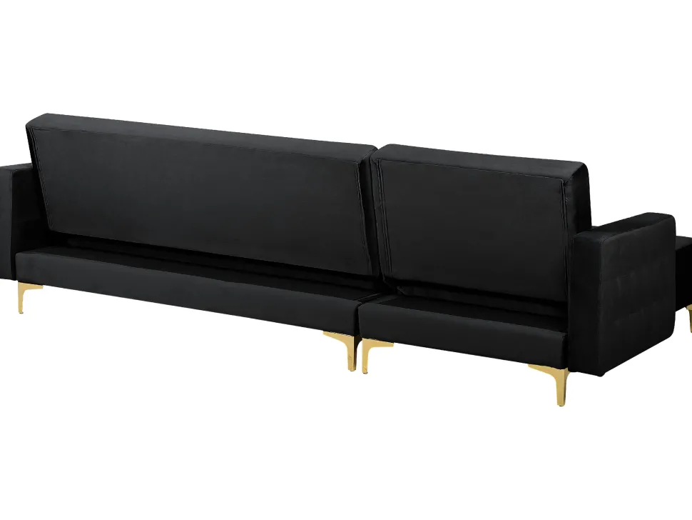 Right Hand Velvet Corner Sofa Black Aberdeen