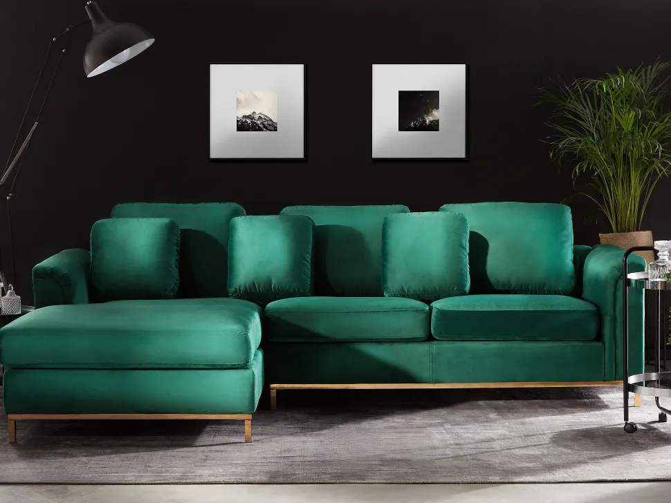 Right Hand Velvet Corner Sofa Emerald Green Oslo