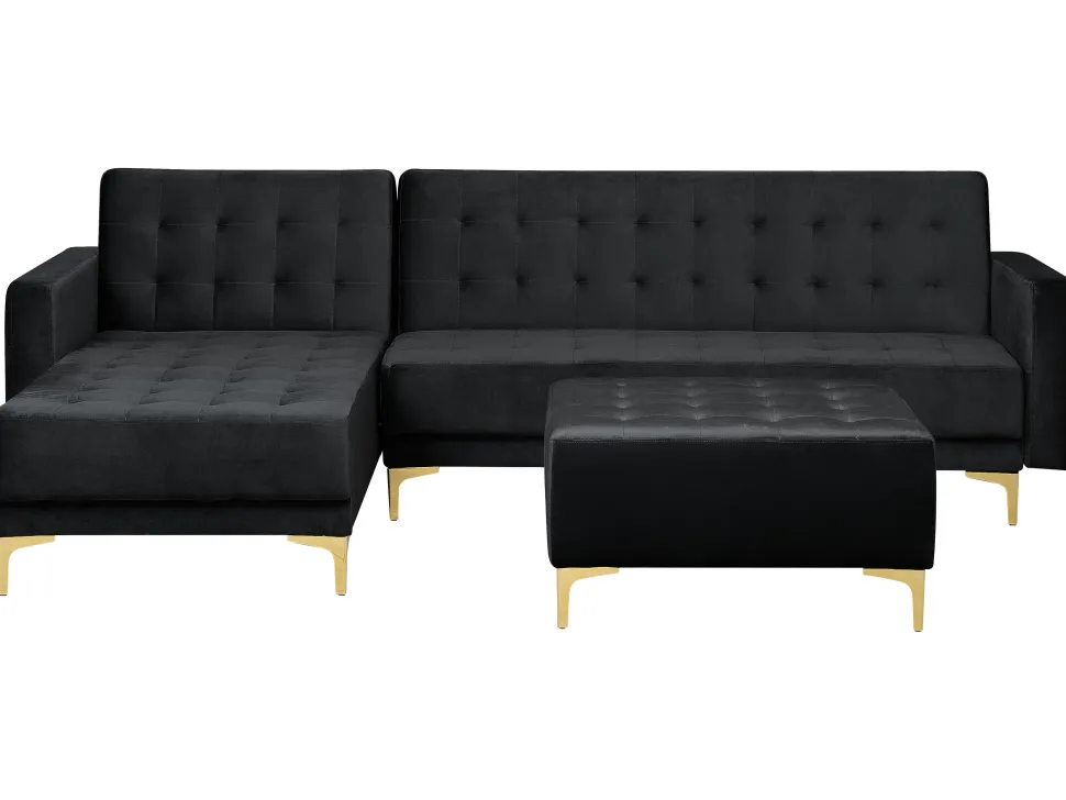 Right Hand Velvet Corner Sofa With Ottoman Black Aberdeen