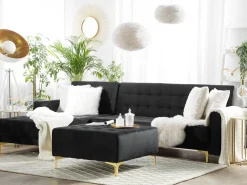 Right Hand Velvet Corner Sofa With Ottoman Black Aberdeen
