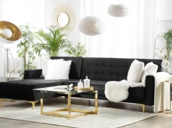 Right Hand Velvet Corner Sofa With Ottoman Black Aberdeen