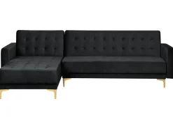 Right Hand Velvet Corner Sofa With Ottoman Black Aberdeen