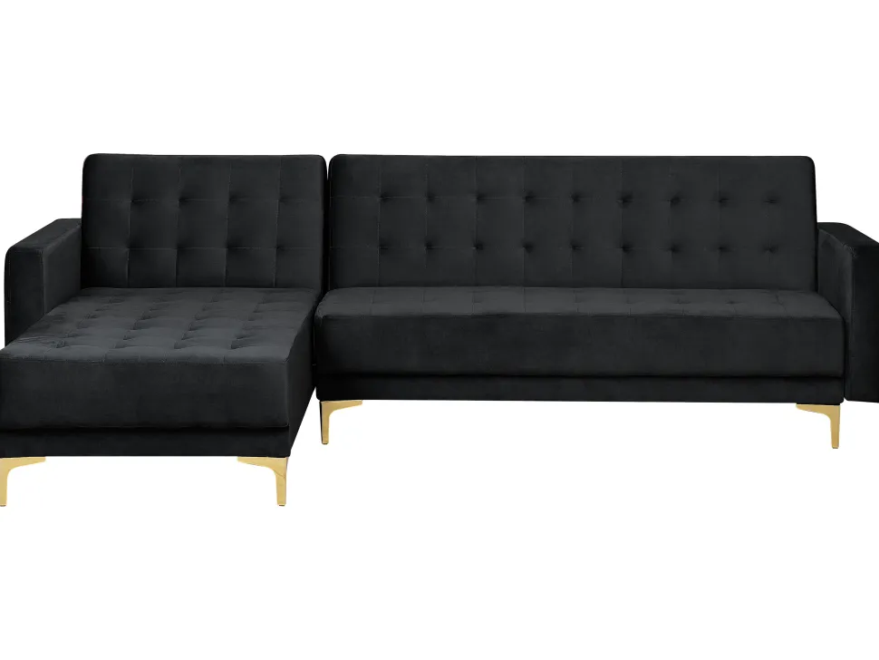 Right Hand Velvet Corner Sofa With Ottoman Black Aberdeen