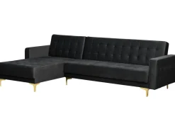 Right Hand Velvet Corner Sofa With Ottoman Black Aberdeen