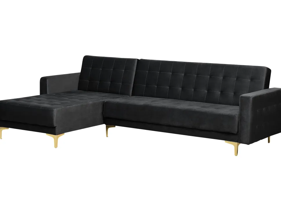 Right Hand Velvet Corner Sofa With Ottoman Black Aberdeen