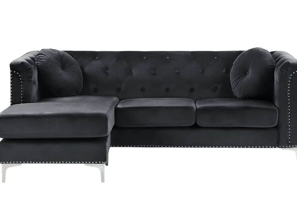Right Hand Velvet Corner Sofa Black Flen