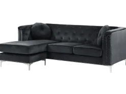 Right Hand Velvet Corner Sofa Black Flen