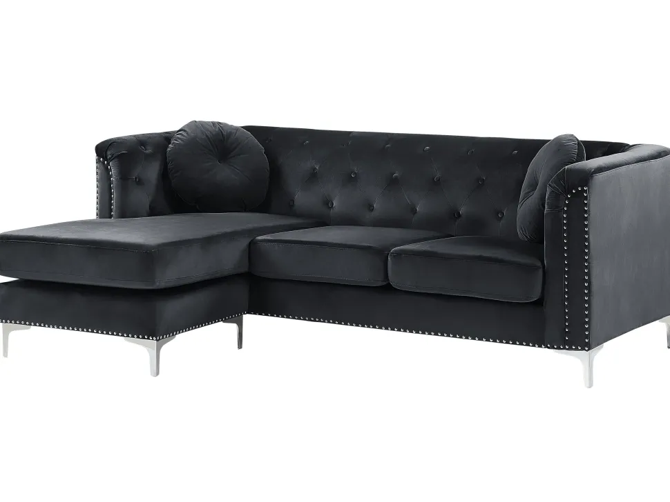 Right Hand Velvet Corner Sofa Black Flen