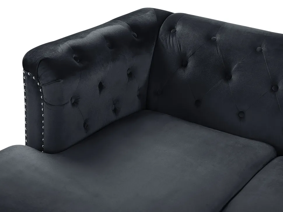 Right Hand Velvet Corner Sofa Black Flen