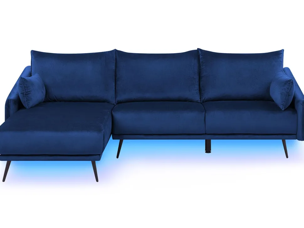 Right Hand Velvet Corner Sofa Led Navy Blue Varde