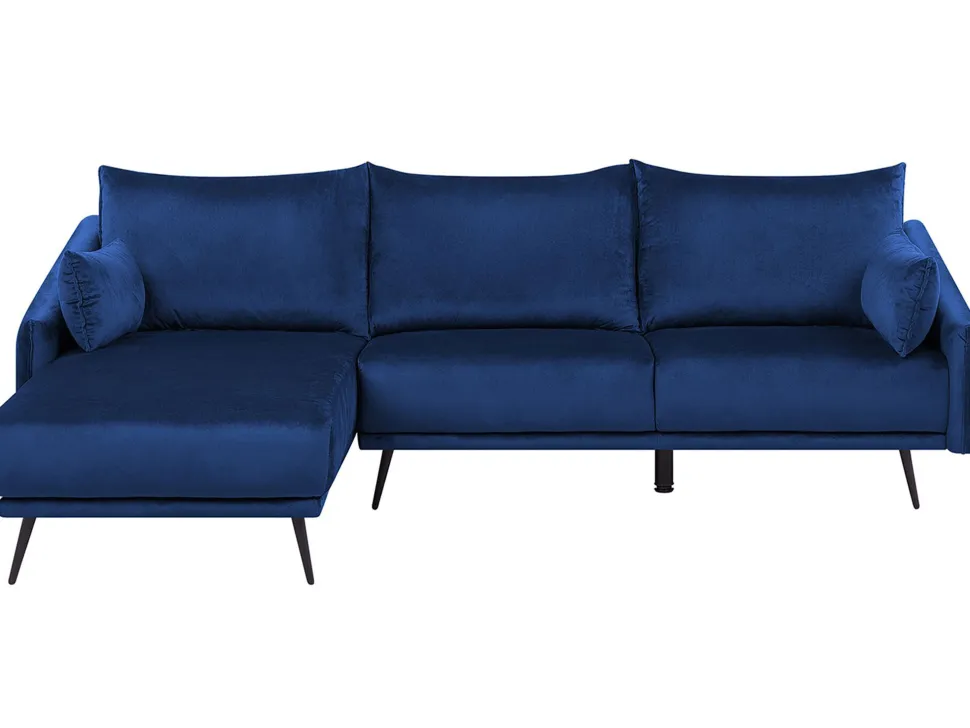 Right Hand Velvet Corner Sofa Led Navy Blue Varde