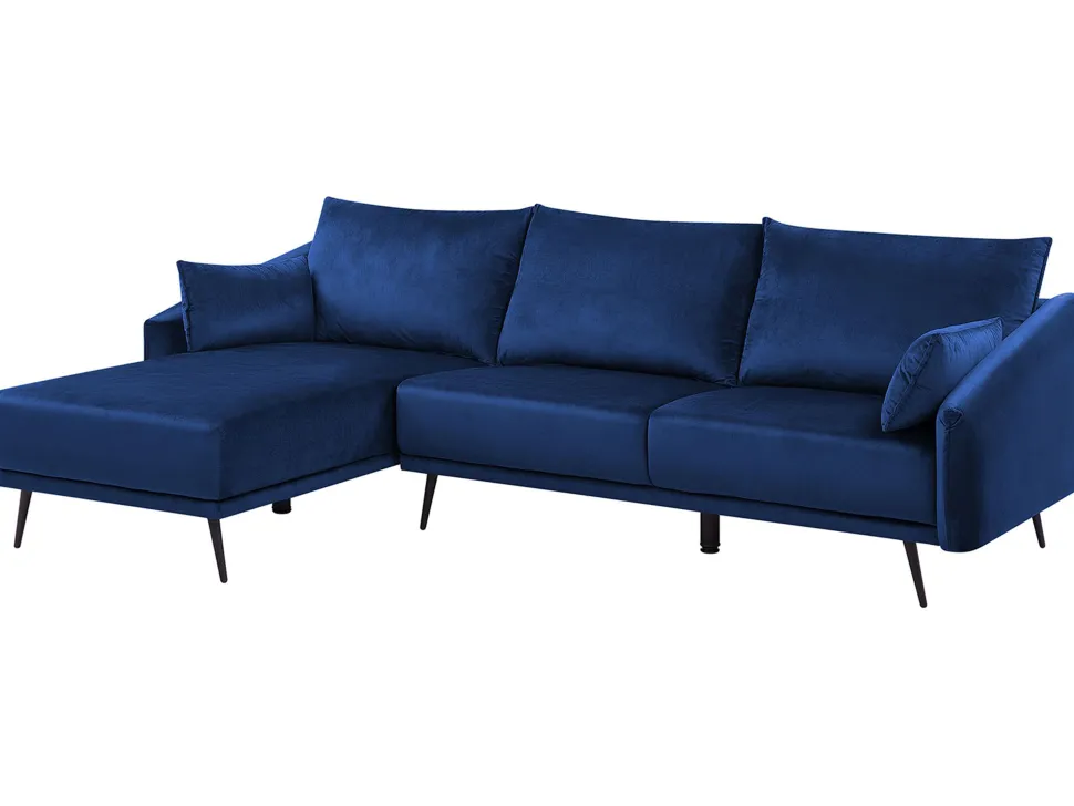 Right Hand Velvet Corner Sofa Led Navy Blue Varde
