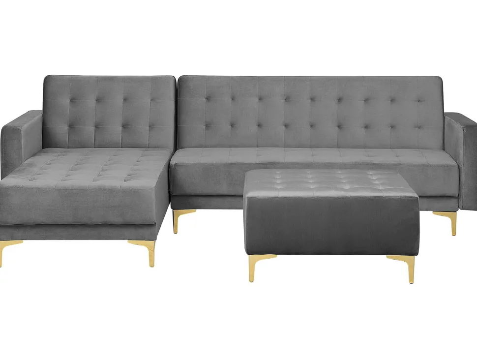 Right Hand Velvet Corner Sofa With Ottoman Grey Aberdeen