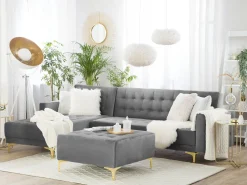 Right Hand Velvet Corner Sofa With Ottoman Grey Aberdeen