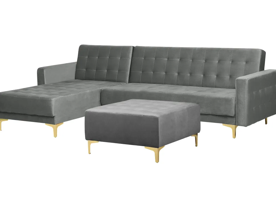 Right Hand Velvet Corner Sofa With Ottoman Grey Aberdeen