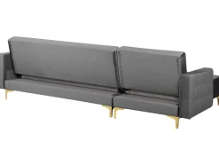 Right Hand Velvet Corner Sofa With Ottoman Grey Aberdeen
