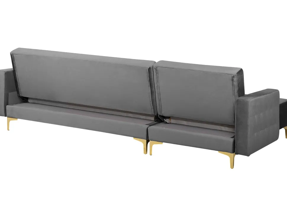 Right Hand Velvet Corner Sofa With Ottoman Grey Aberdeen