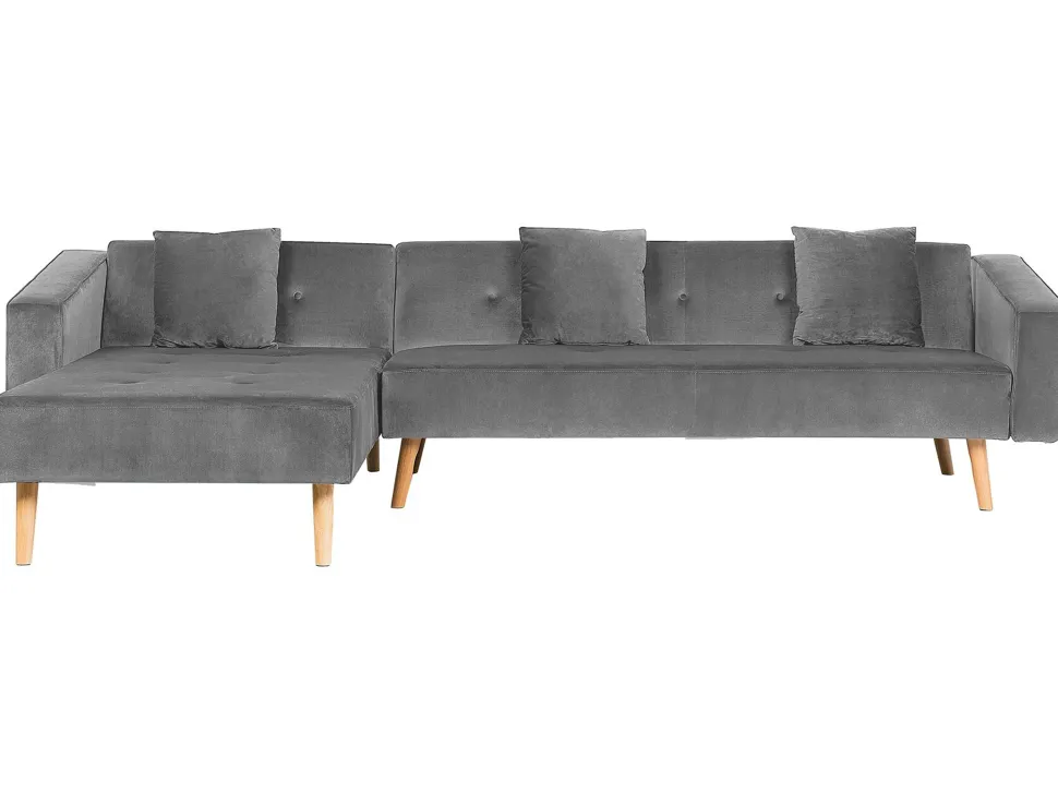 Right Hand Velvet Corner Sofa Bed Grey Vadso