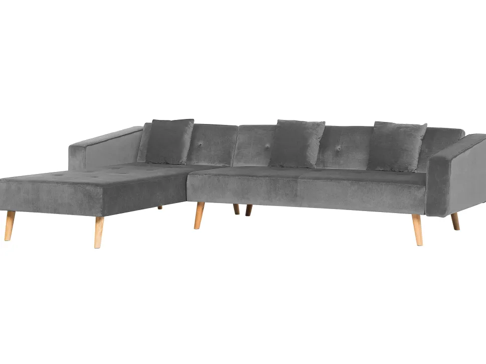 Right Hand Velvet Corner Sofa Bed Grey Vadso