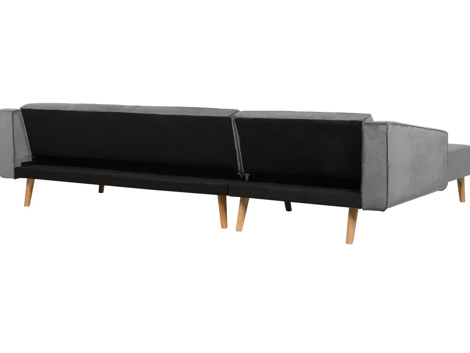 Right Hand Velvet Corner Sofa Bed Grey Vadso