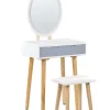 Schminktisch Mit 1 Schublade, Led-Spiegel Und Hocker Weis/Grau Vesoul