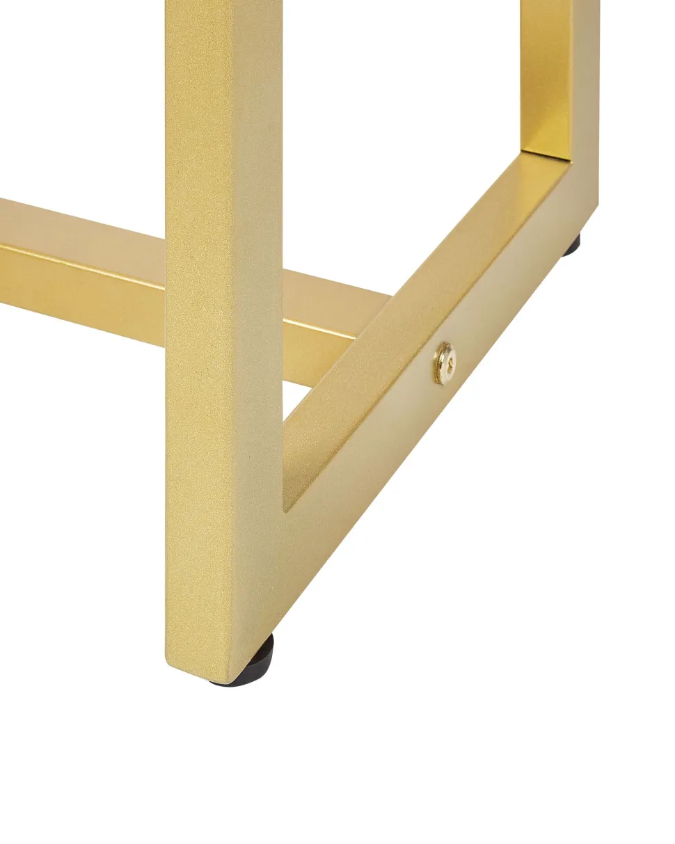 Schminktisch Mit Rundem Led-Spiegel Hocker 4 Schubladen Weis / Gold Auxon