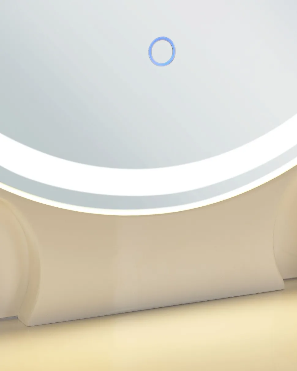 Schminktisch Mit Rundem Led-Spiegel Hocker 4 Schubladen Weis / Gold Auxon