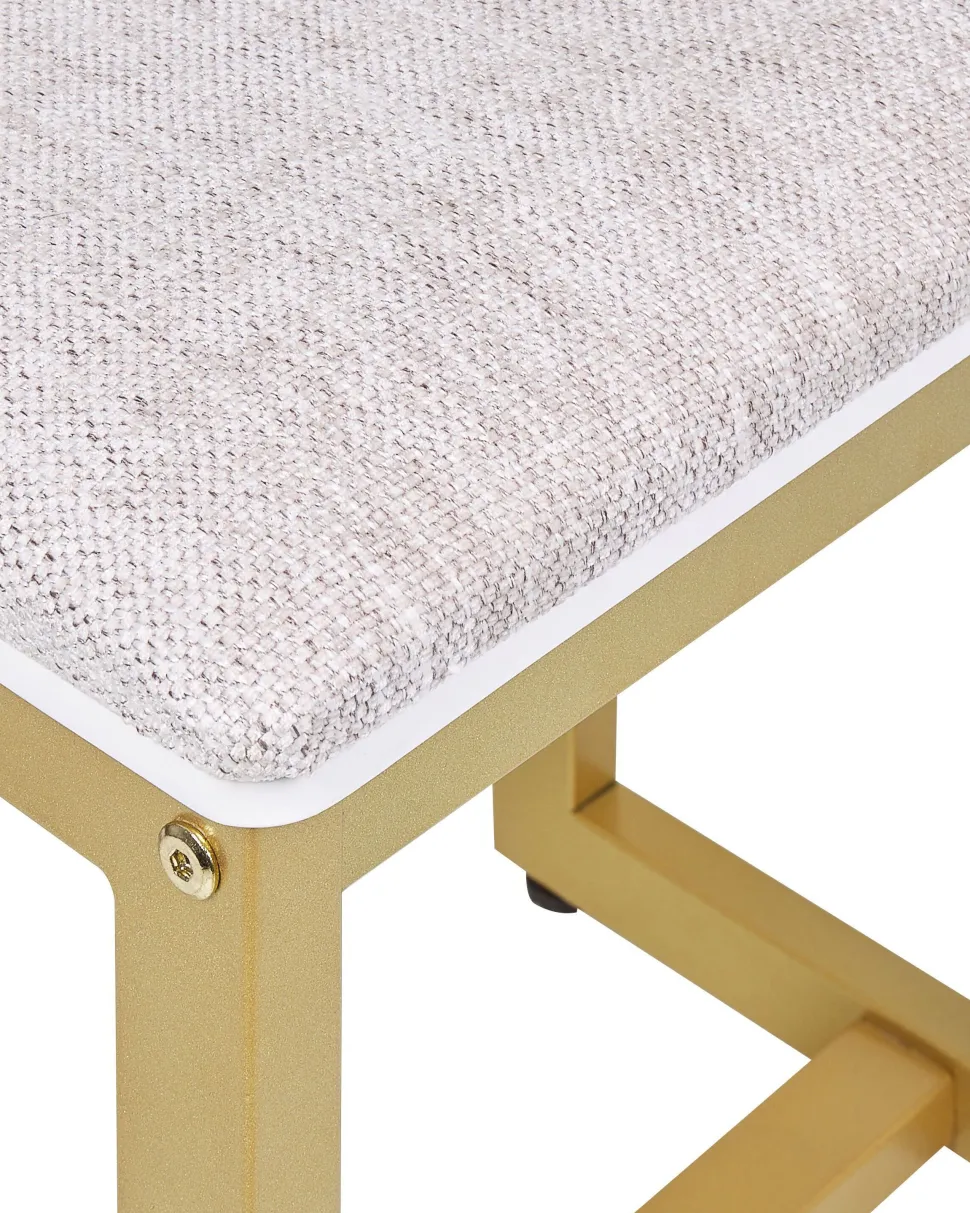 Schminktisch Mit Rundem Led-Spiegel Hocker 4 Schubladen Weis / Gold Auxon